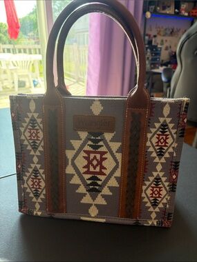 Wrangler Southwestern Canvas Tote in Gray, Brown and Burgundy